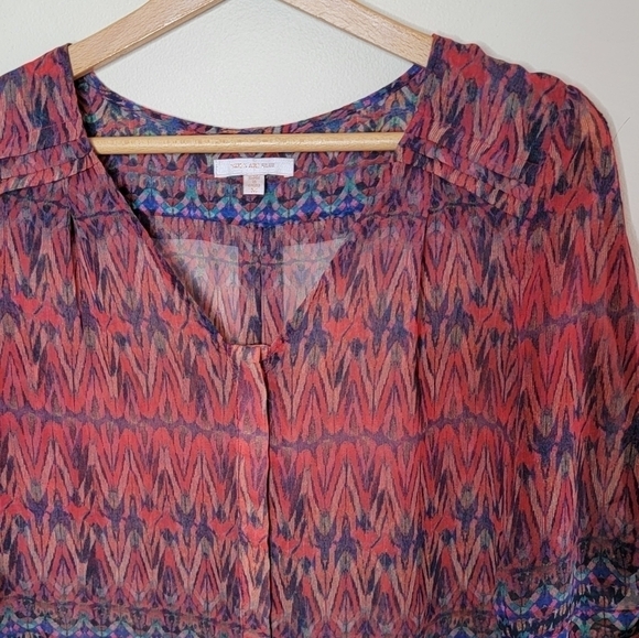 Skies Are Blue | Boho Zig Zag Print Blouse Size Medium - Picture 5 of 6